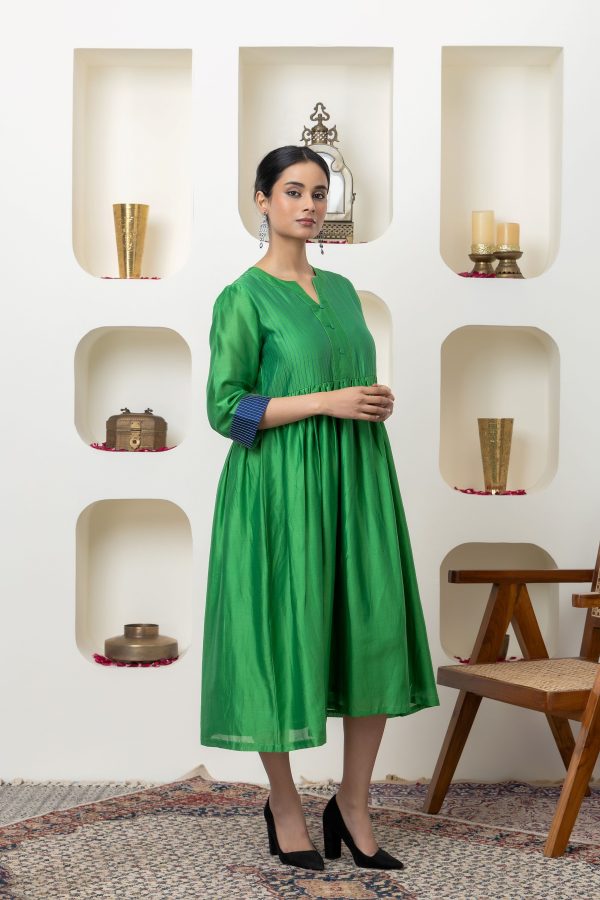 Bottle green chanderi dress Cheap