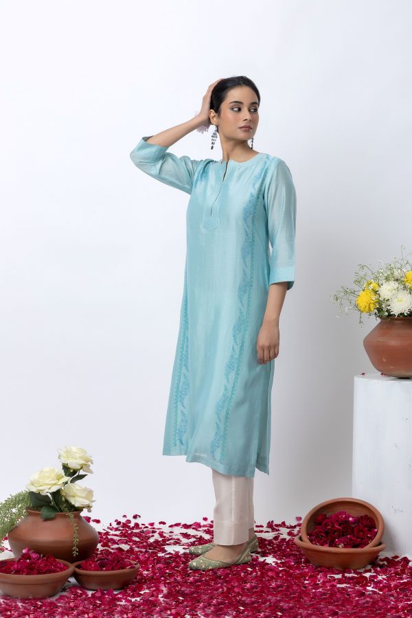 LIGHT BLUE CHANDERI KURTA SET Sale