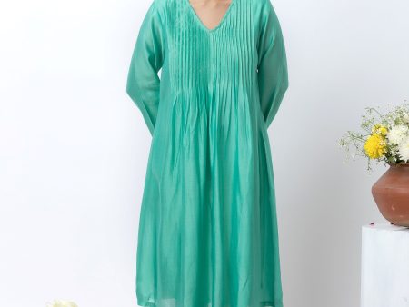 EMERALD GREEN CHANDERI DRESS Cheap