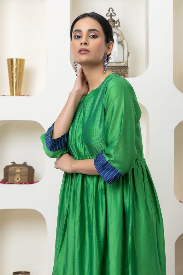 Bottle green chanderi dress Cheap