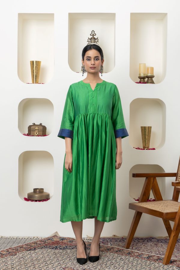 Bottle green chanderi dress Cheap