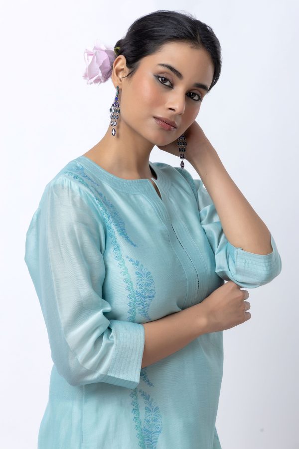 LIGHT BLUE CHANDERI KURTA SET Sale