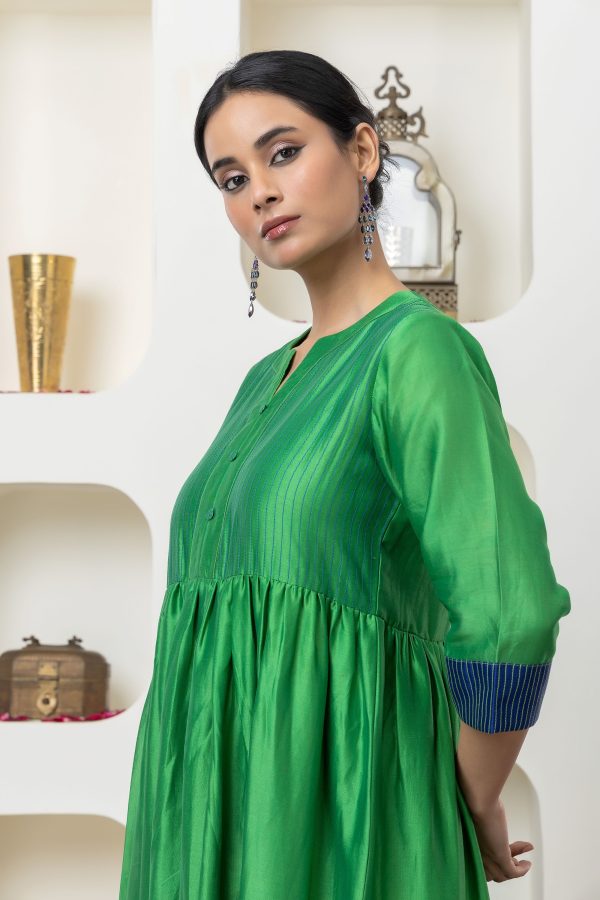 Bottle green chanderi dress Cheap