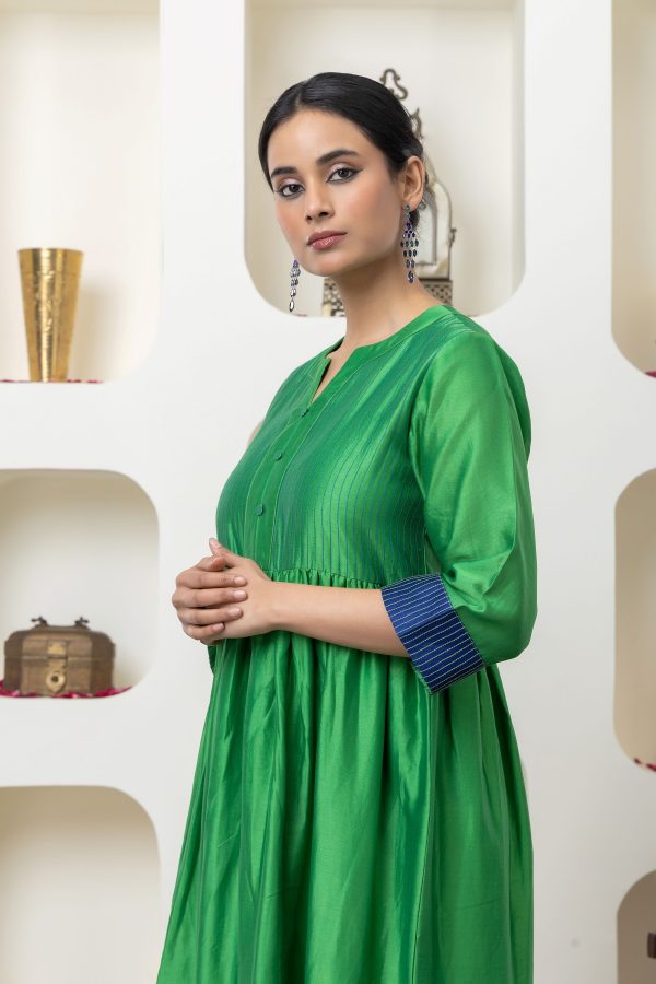 Bottle green chanderi dress Cheap