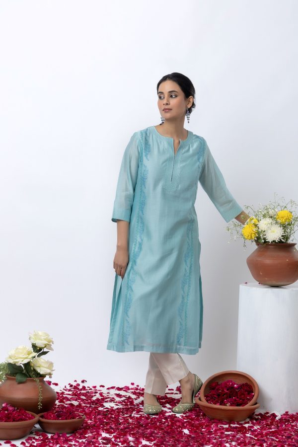 LIGHT BLUE CHANDERI KURTA SET Sale