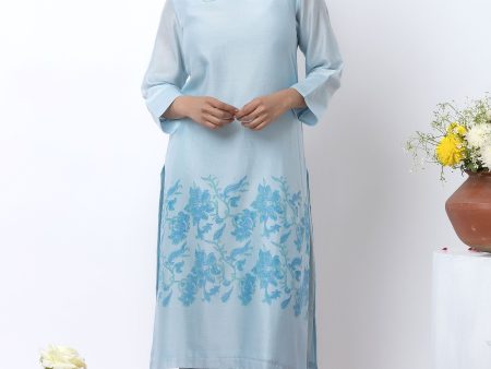 SKY BLUE BLOCK PRINTED KURTA SET Hot on Sale