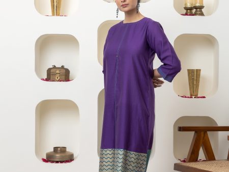 PURPLE CHANDERI KURTA SET Online now