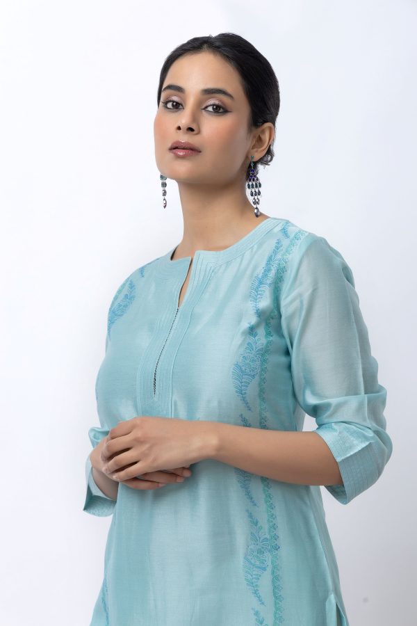 LIGHT BLUE CHANDERI KURTA SET Sale