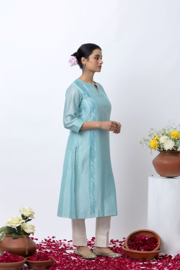 LIGHT BLUE CHANDERI KURTA SET Sale