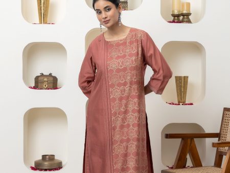 RUST HAND BLOCK PRINTED KURTA SET Cheap