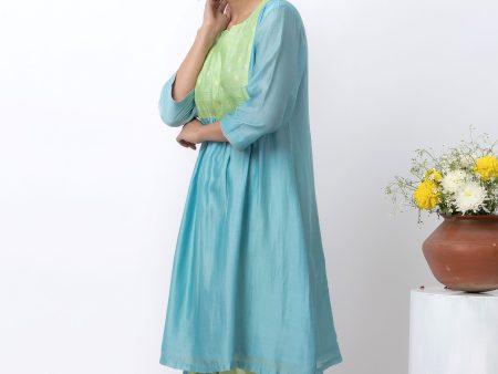 TURQUOISE CHANDERI KURTA SET Online now