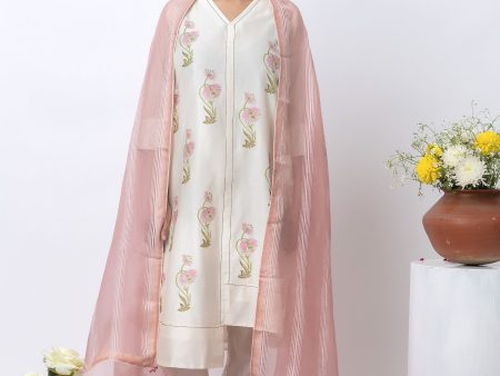 OFF WHITE BLOCK PRINTED KURTA SET For Discount