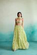 Citrus skirt top set - Lime Hand embroidered Skirt Top & Dupatta set For Sale