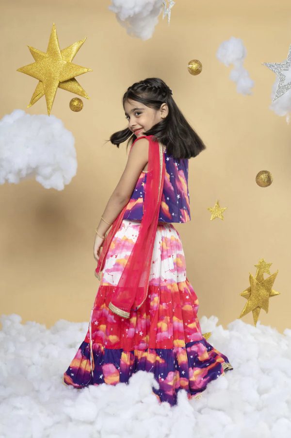 Sky Is The Limit - Layered Lehenga, Blouse and Dupatta Set on Sale