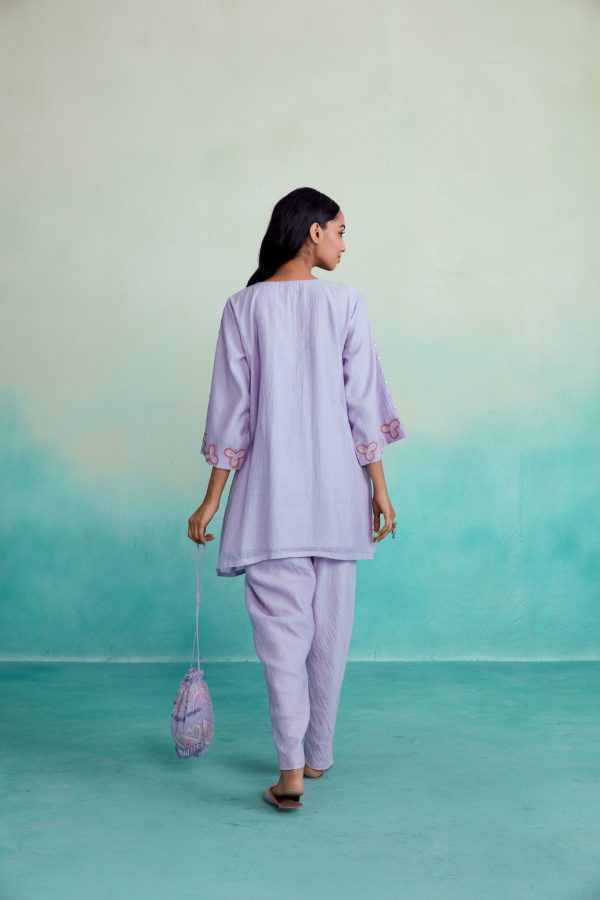 Ethereal kurta set - Lavender Hand embroidered Dhoti Kurta set on Sale