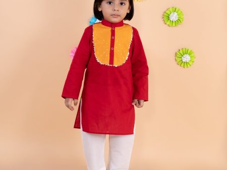 Red Cotton Kurta with White Pajama Online