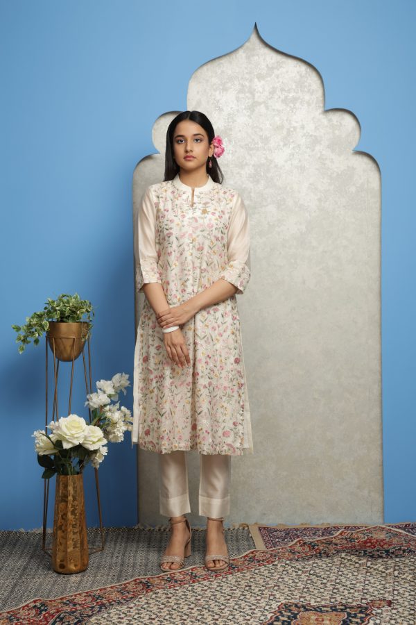 OFF WHITE EMBROIDERED KURTA For Cheap