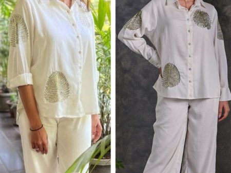 Diyu Sequin Embroidered White Co-Ord Set For Cheap