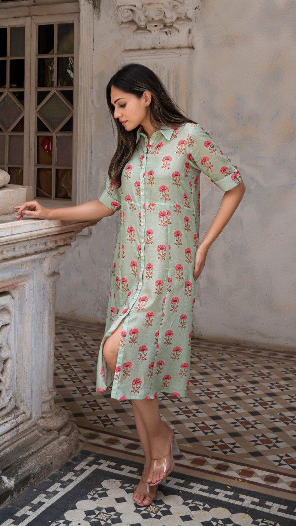 AANYA COTTON SILK DRESS - POWDER GREEN Sale