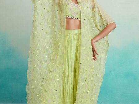 Citra jacket set - Lime Hand embroidered Jacket Crop top & Sharara set For Sale