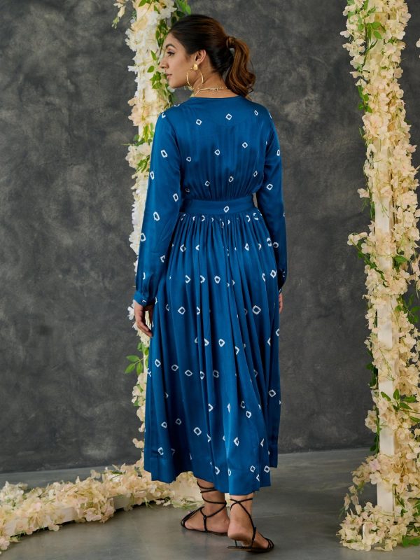 Indigo Bandhani Modal Satin Maxi Dress on Sale