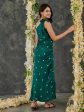 Green Bandhani Modal Satin One- shoulder Dress Discount