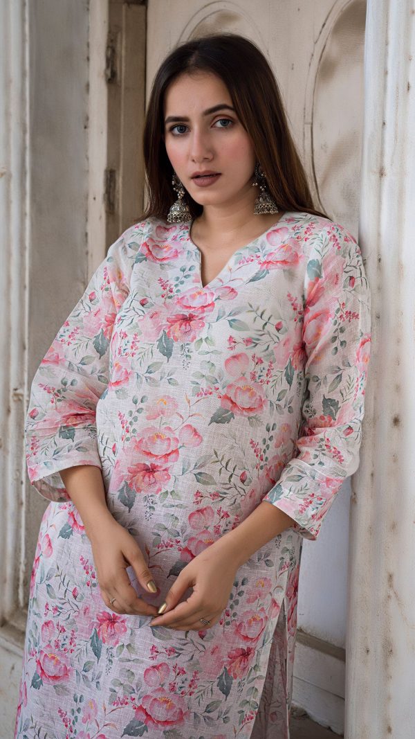 DESSERT ROSE LINEN KURTA For Discount