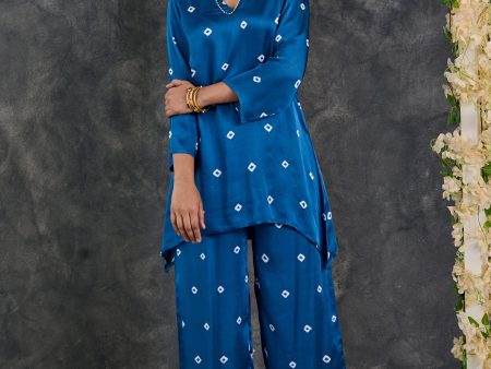 Indigo Bandhani Modal Satin Short Kurta-Pant (Set Of 2) Sale