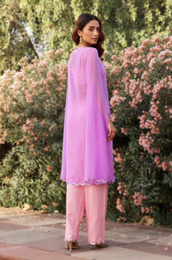 Lilac & Baby Pink Sequin Detailed Gorgette Kurta - Set of 3 Sale