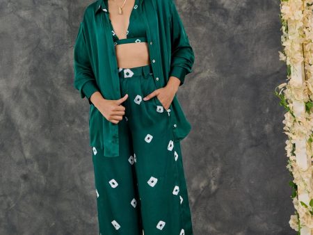 Green Bandhani Modal Satin Co-Ord Set Supply