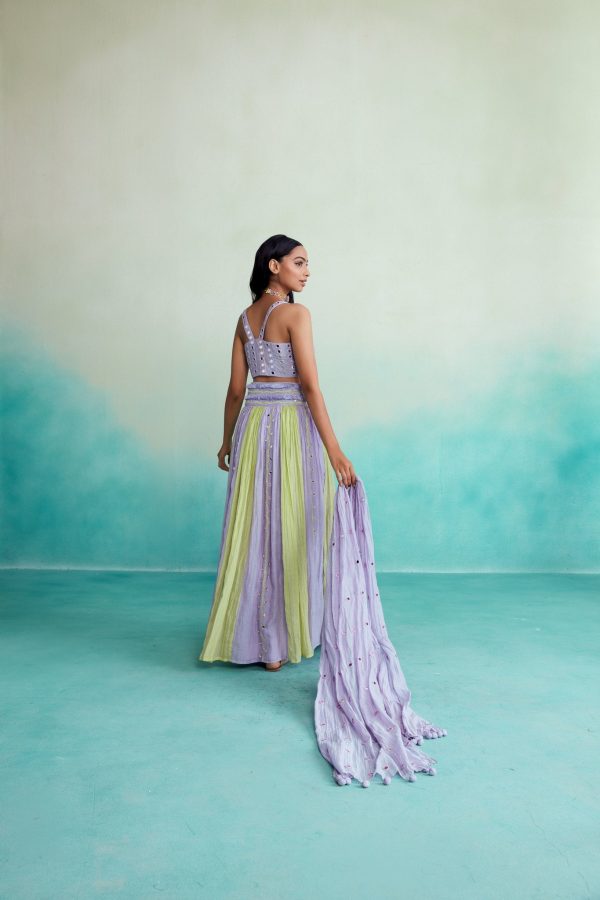 Amaya skirt top set - Lime & Lavender Hand embroidered pleated Skirt Top set Online Hot Sale