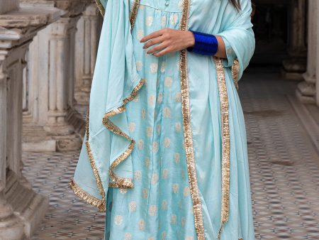 AARYAH POWDER BLUE KURTA SET IN SILK (Kurta + Pants + Dupatta) Sale