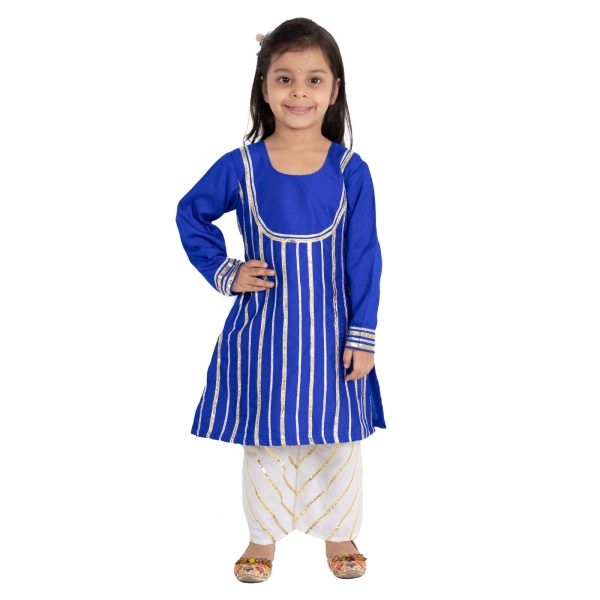 Royal Blue Gota Detailed A-Line Kurta with White Plalazzo For Discount