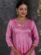 Pink Bandhani A-Line Modal Satin Kurta- Flared Pant Set Discount