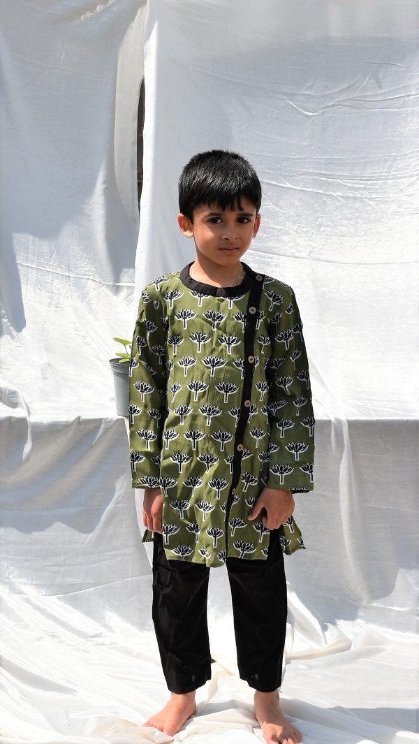 Padma Green & Black Kurta payjama for little boys Online Sale