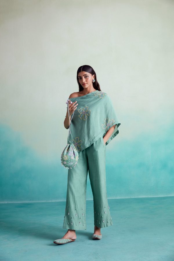 Mintella co-ords - Mint Hand embroidered Off-shoulder Co-ord set Discount