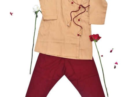 Boys gold  and maroon traditional kurta payjama set Cheap