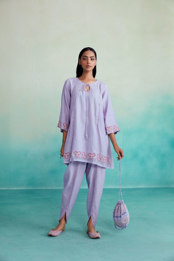 Ethereal kurta set - Lavender Hand embroidered Dhoti Kurta set on Sale