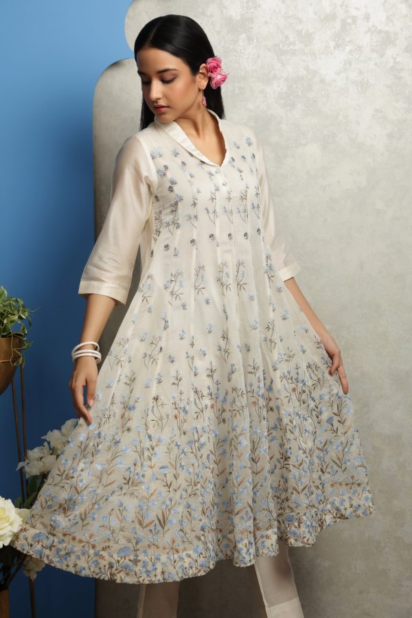 OFF WHITE CHANDERI ANARKALI Cheap