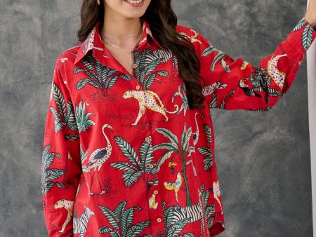 Red Tropical Jungle Print Shirt Online now