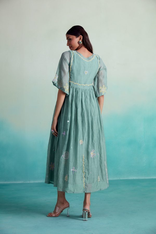 Enchantmint dress - Mint Hand embroidered gathered Dress Hot on Sale