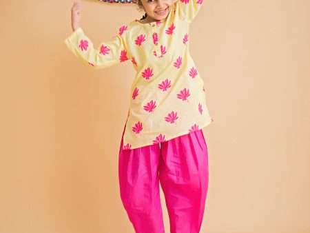 Lotus Blooms Ethnic Kurta Payjama for girls - Yellow Sale