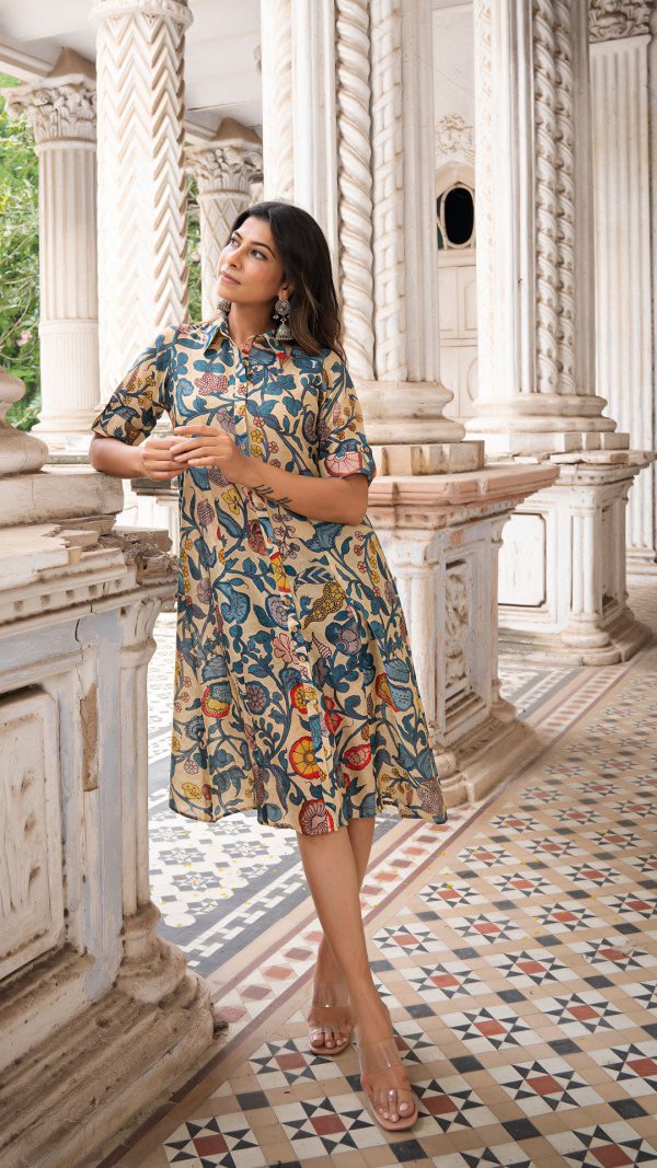 AAROHI KALAMKARI COTTON SILK DRESS - OFF WHITE For Cheap