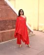 Tiana Red Off Shoulder Kaftaan-Pant Set Online Sale