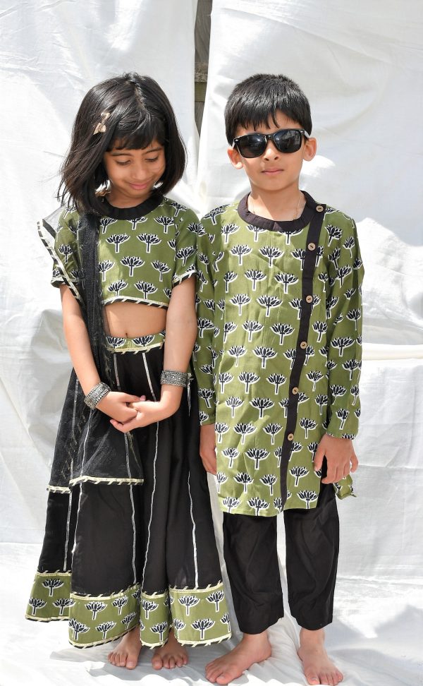 Padma Green & Black Kurta payjama for little boys Online Sale