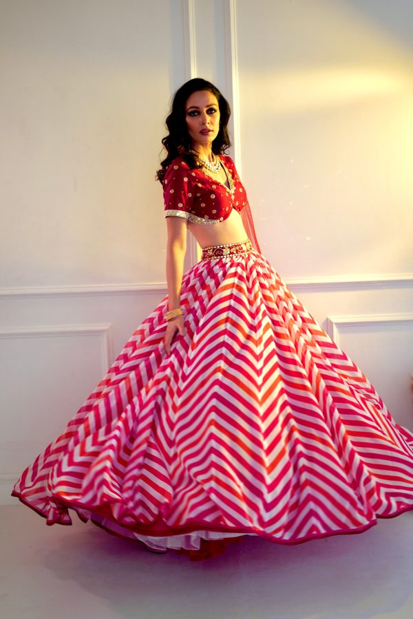 MYRAH Pink Chevron Lehenga Online now