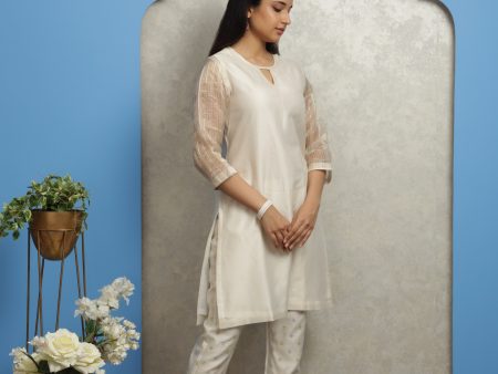 OFF WHITE CHANDERI KURTI SET on Sale