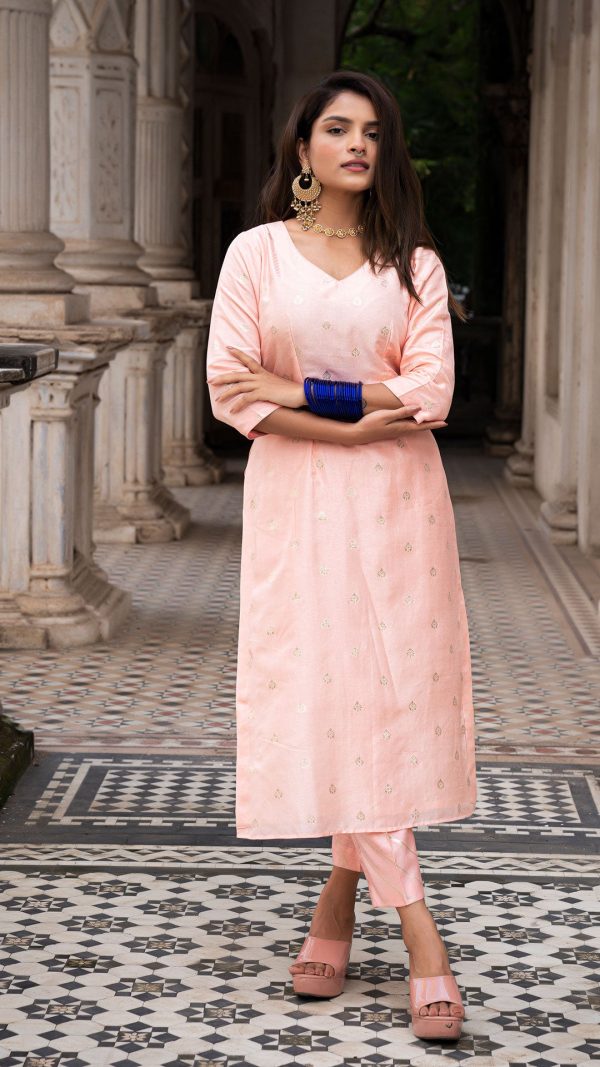 AARNA PEACH KURTA SET IN SILK Online Sale