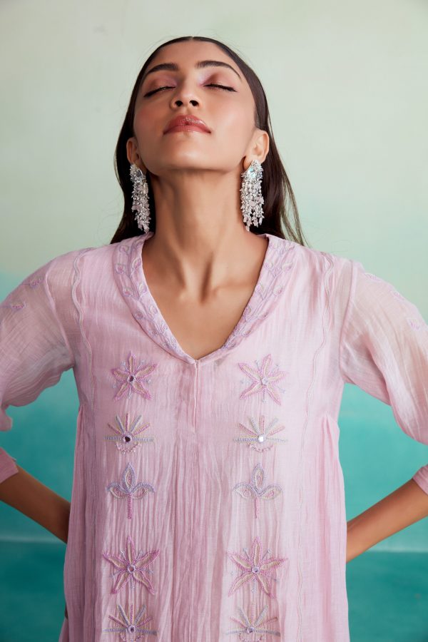 Blushine dress - Orchid Pink Hand embroidered Dress Online now