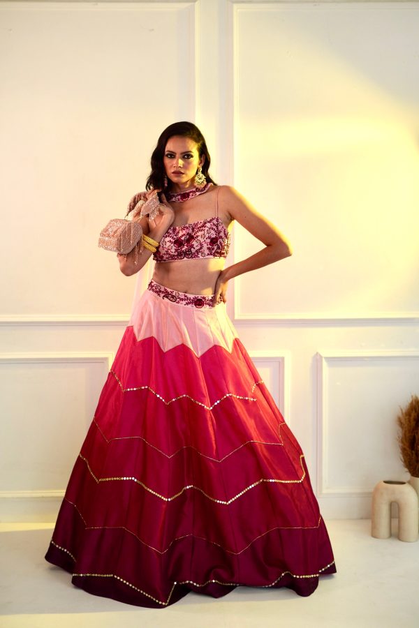 CELESTE  Pink Dupion Ombre Lehenga Sale